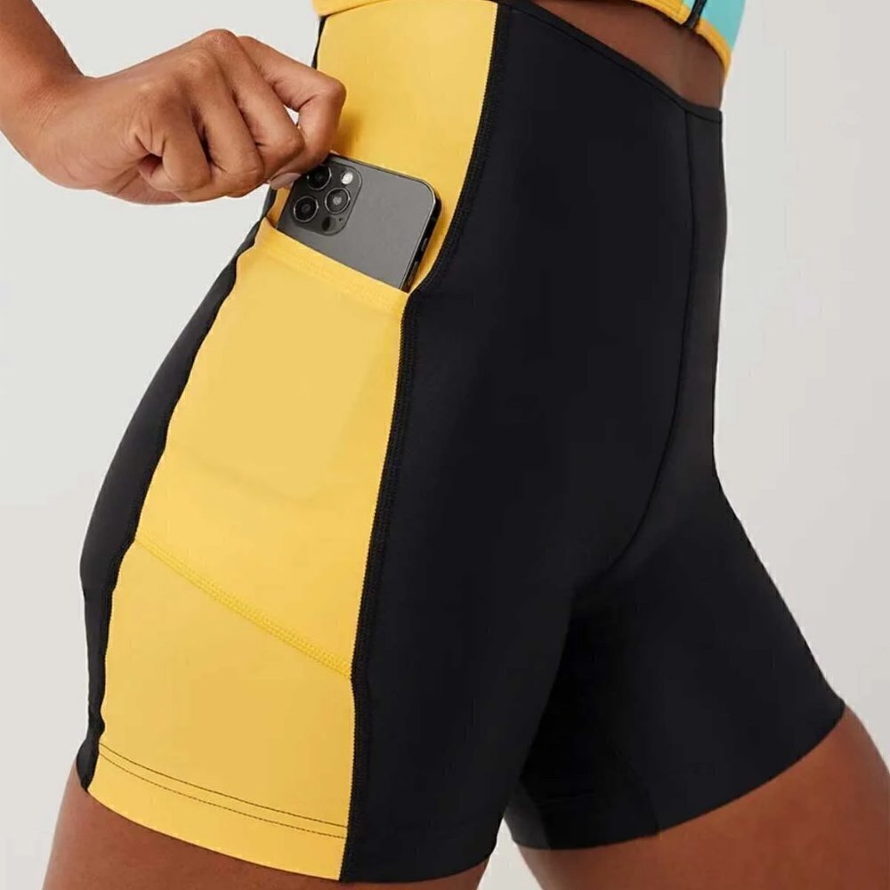 Outdoor Voices SplashKnit 6" Colorblock Bodysuit Black Teal Yellow Size XS NWT - Picture 3 of 11